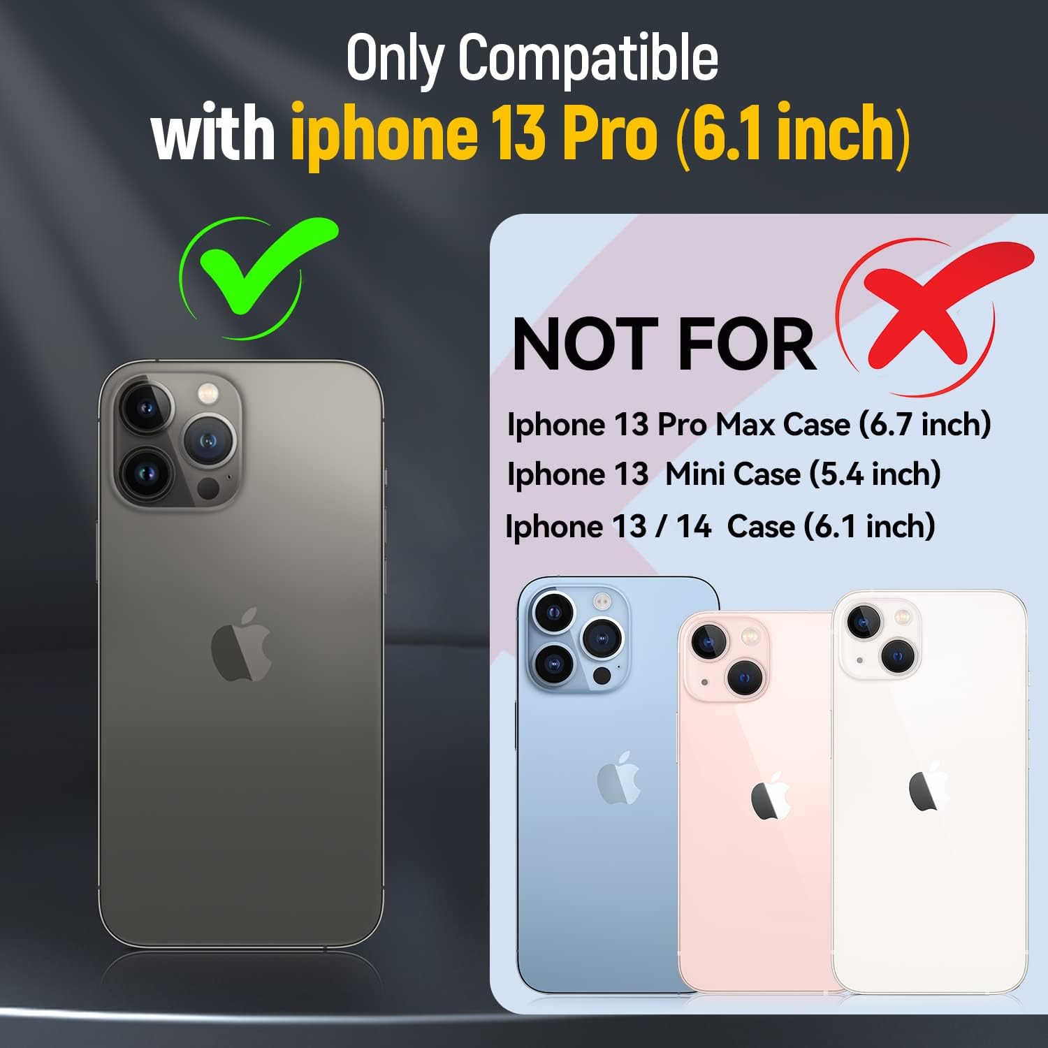 Funda de teléfono para iPhone 13 Pro, funda para iPhone 13 Pro con cubierta para lente de cámara, con soporte de anillo, soporte magnético para