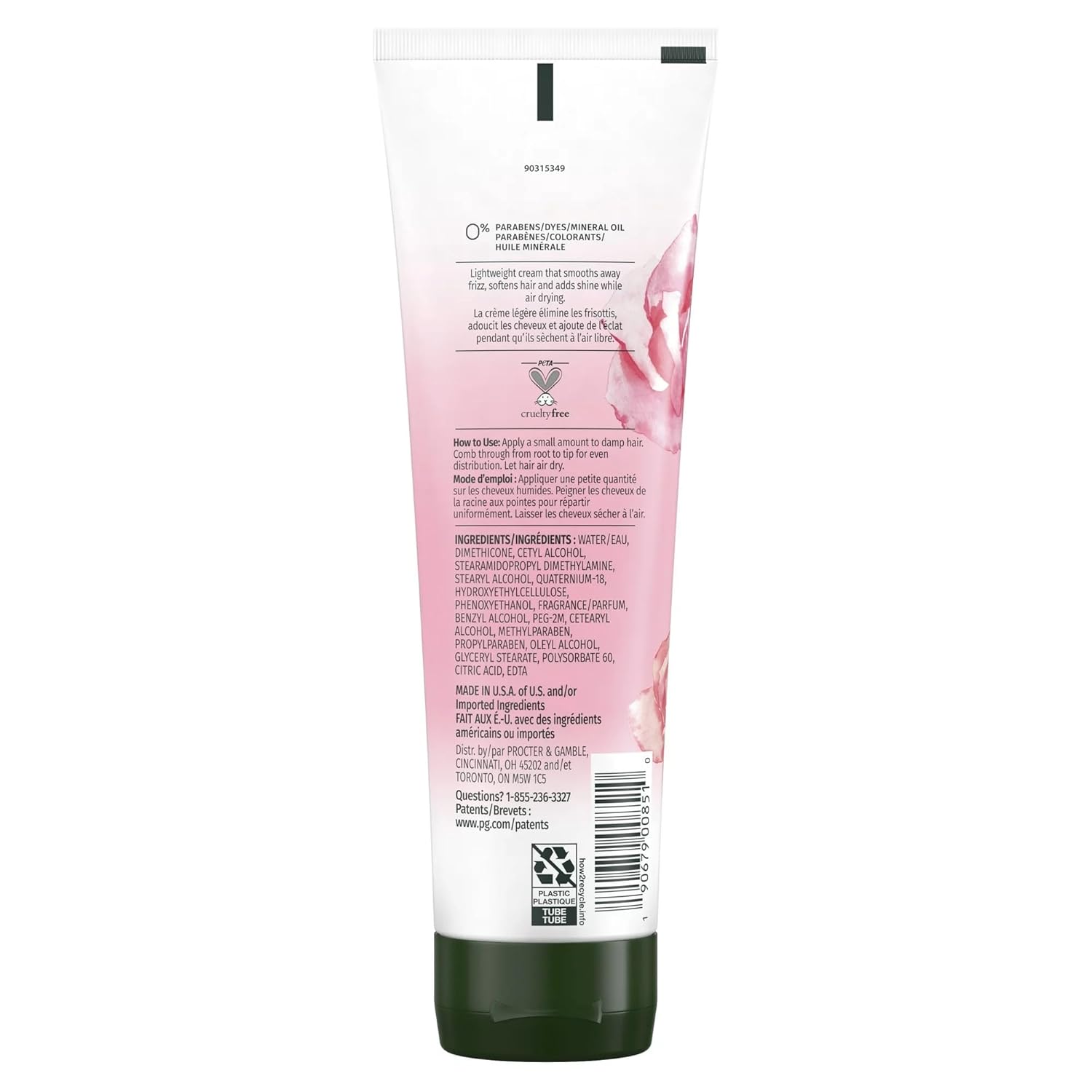 Herbal Essences Crema de secado al aire para todo tipo de cabello, calma el encrespamiento y suaviza, aromas de rosa, 5 onzas (paquete de 3)