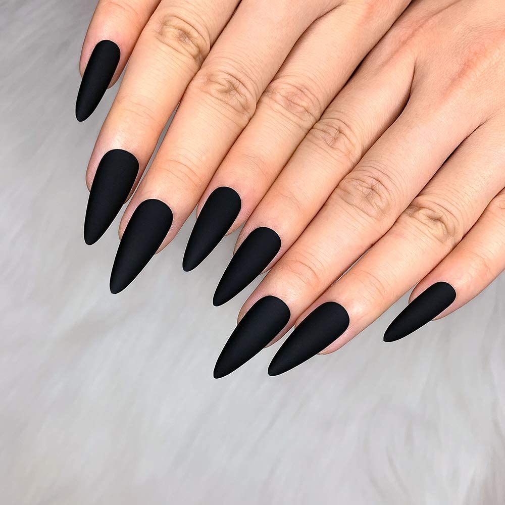 Morily 24 uñas postizas mate de color puro medio largo de aguja almendra a presión en uñas postizas uñas postizas manicura artificial para mujeres y