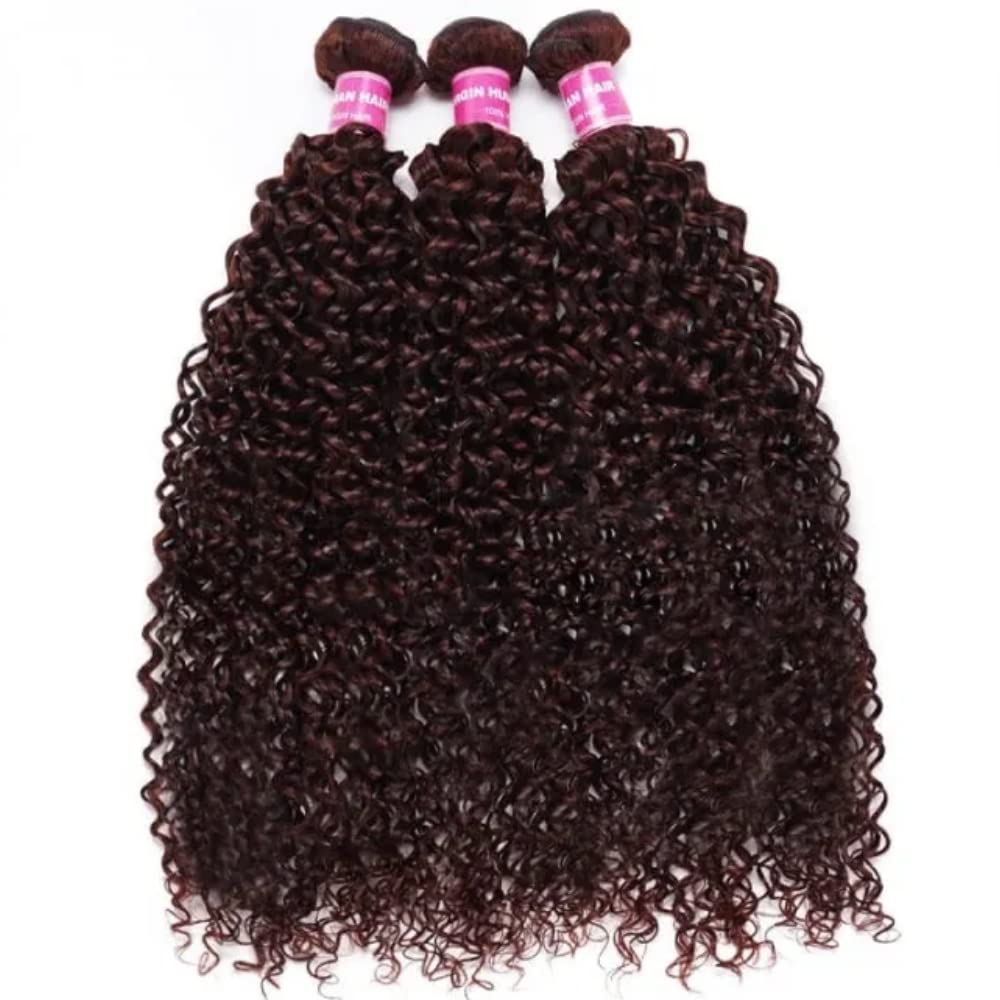 KLAIYI Manojos de cabello humano rizado de color marrón rojizo 12A, cabello virgen brasileño 100% sin procesar, color castaño cobrizo, rojo cobrizo,