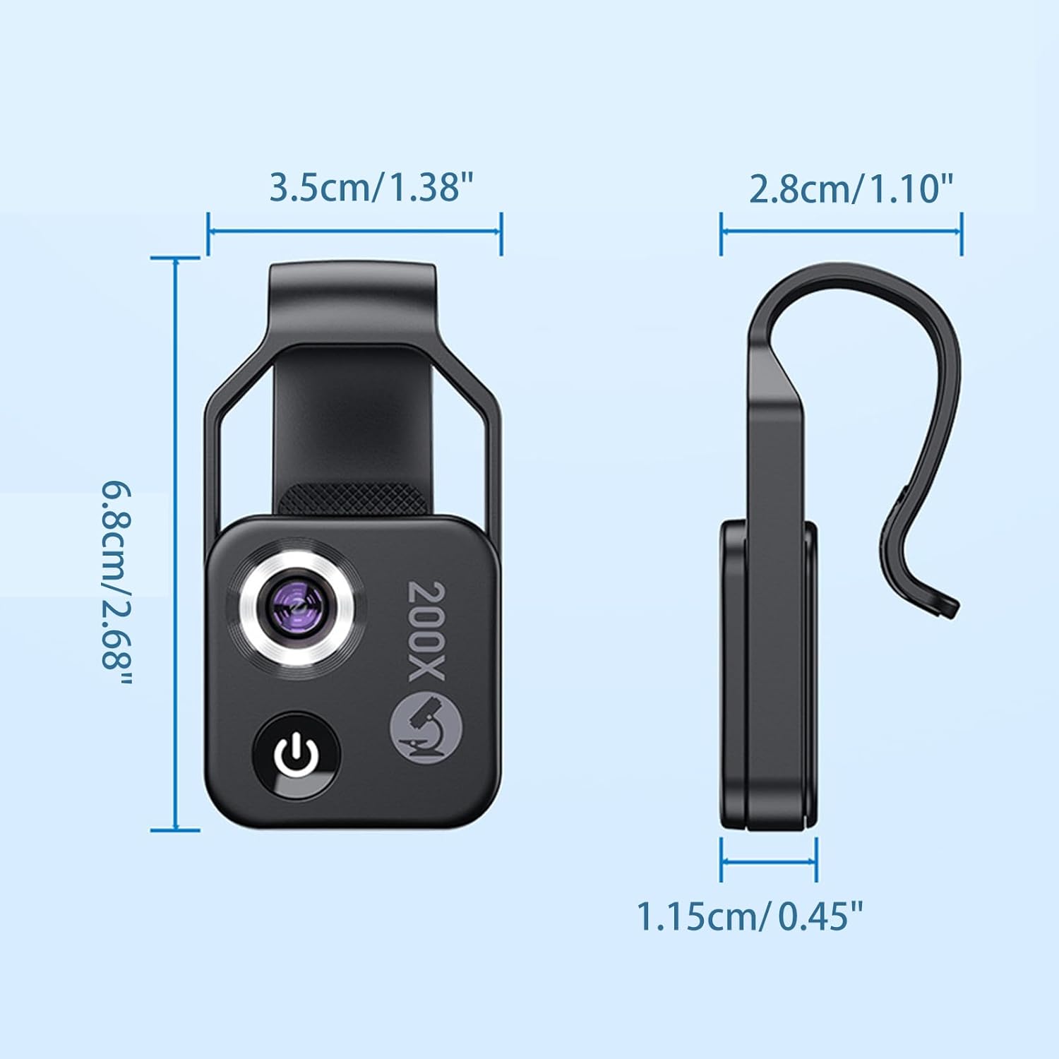 ANXPTIME Mini microscopio de bolsillo para teléfono 200X con luz LED CPL Microscopio digital Accesorios de cámara para la mayoría de teléfonos