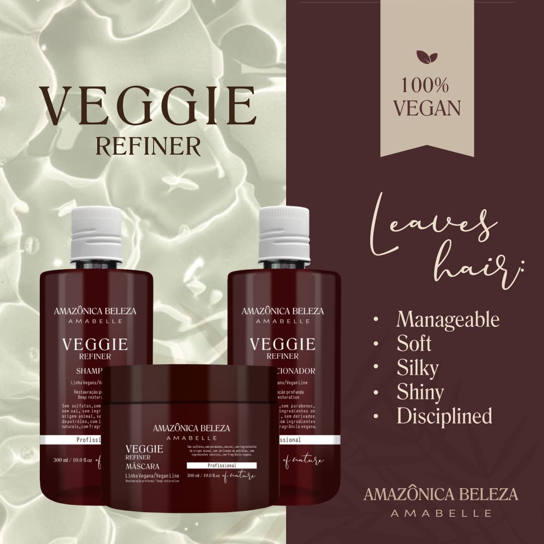 AMAZONICA BELEZA – Kit de refinador de verduras veganas, nutre, hidrata y repara, sin sulfatos, parabenos y crueldad, champú, acondicionador y