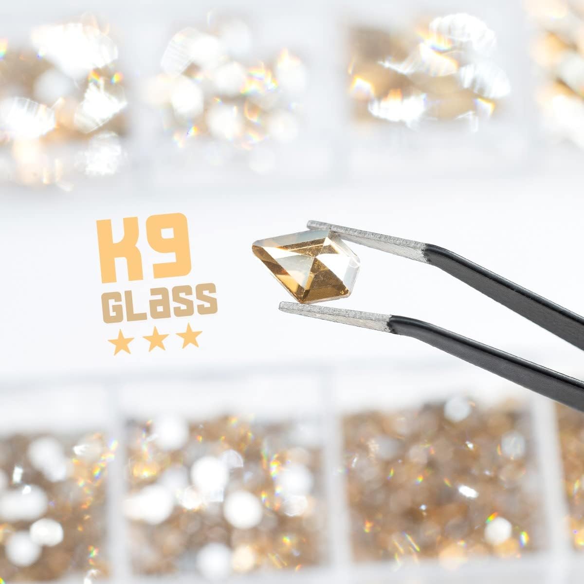24 estilos de diamantes de imitación de uñas dorado champán multiformas con parte trasera plana, gemas redondas K9, piedras de vidrio, diamantes,