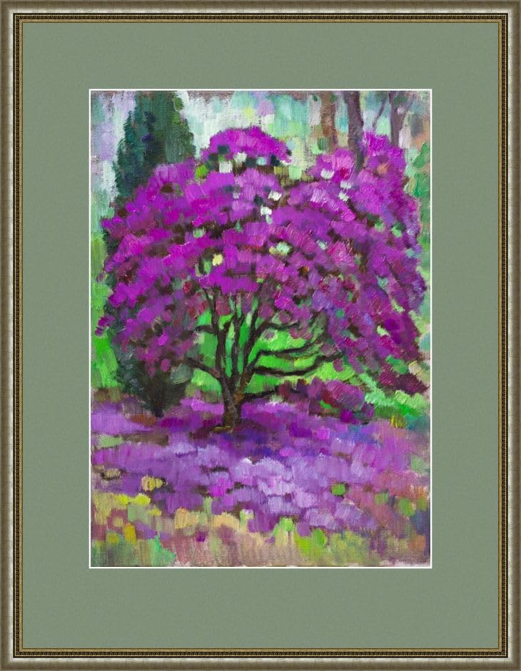 Rhododendron bush in the garden – The original one-of-a-kind Landscapes oil painting from Vera Bondare, 2022