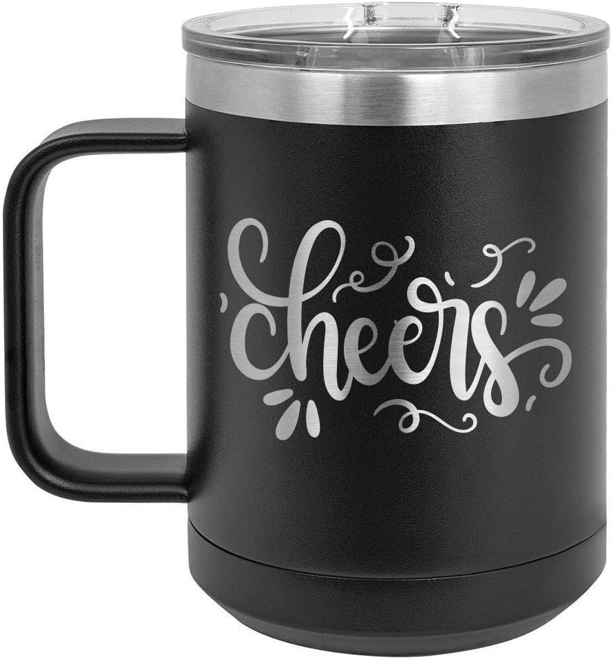Taza de café CHEERS de 15 onzas con tapa deslizante  Taza de café de viaje aislada  Ideas de regalo de cumpleaños o Navidad de mujeres o hombres