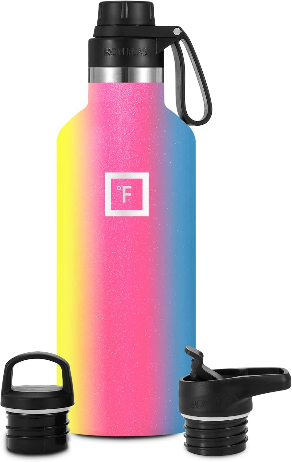 IRON FLASK Botella de agua deportiva  32 onzas  3 tapas (tapa de boquilla estrecha) a prueba de fugas aislada al vacío  Termos aislados de doble