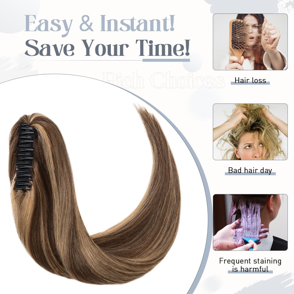 Extensión de cola de caballo de pelo humano con peineta y listón para atarse para niñas y mujeres, 1 pieza de pelo lacio y largo color negro oscuro