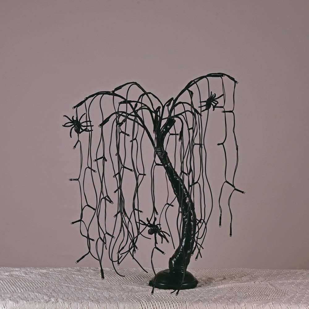 Luz de bonsái de sauce iluminada de 24 pulgadas para Halloween, 80 luces LED naranjas, lámpara de mesa, árbol artificial, decoración de escritorio
