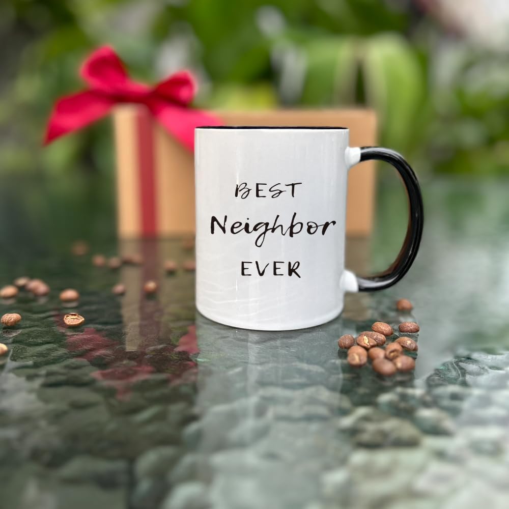 SRIHBET Taza de café con texto en inglés “Best Neighbor Ever”, taza de café para tus impresionantes vecinos compañeros de trabajo, amigos, taza de