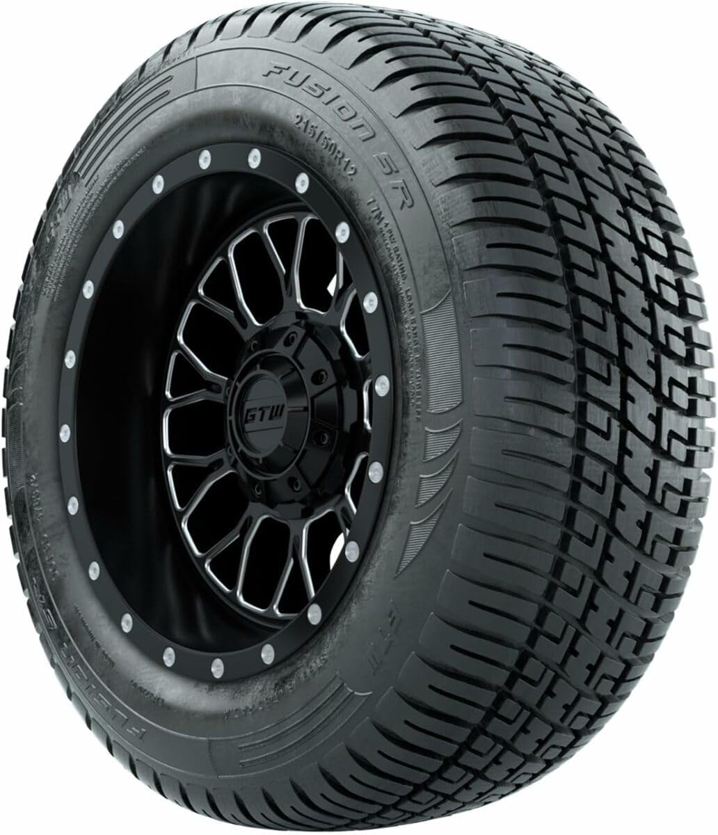 GTW Combo de ruedas y neumáticos para carrito de golf de 12 pulgadas  GTW Helix negro materuedas mecanizadas en 21550-12 (20.5 pulgadas) Fusion SR