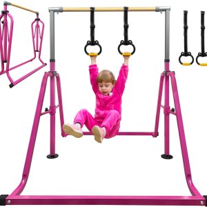 Barra de gimnasia, altura ajustable de 3 a 5 pies y equipo de gimnasia plegable para niños de 3 a 15 años, ideal para entrenamiento en interiores y Barra de gimnasia, altura ajustable de 3 a 5 pies y equipo de gimnasia plegable para niños de 3 a 15 años, ideal para entrenamiento en interiores y