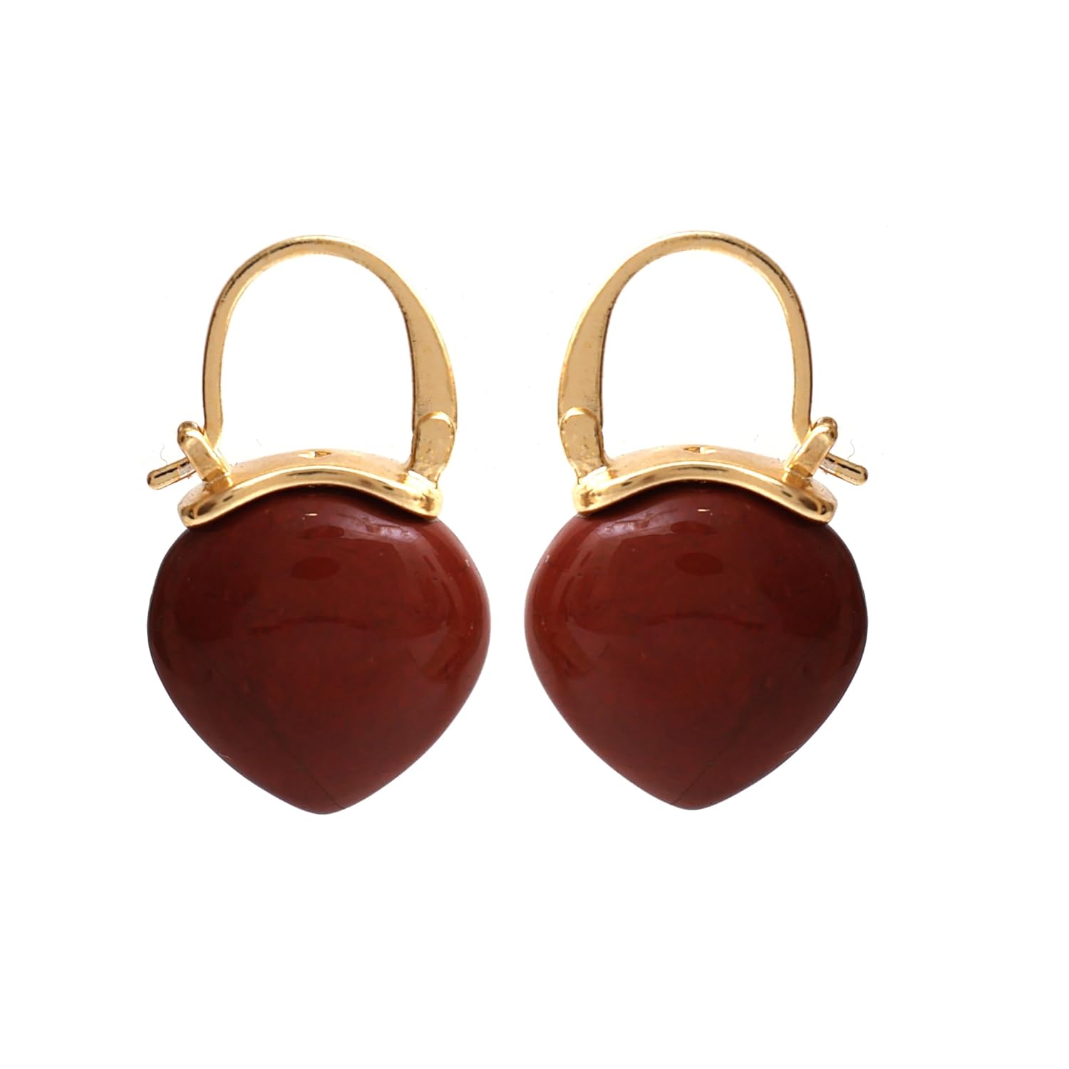 Gempires Mother’s Day Gift Red Jasper Hoop Earrings, Dangle Drop, Trendy, Handmade 15mm Pear shape Crystal, Dainty Statement Earring, 14k Gold