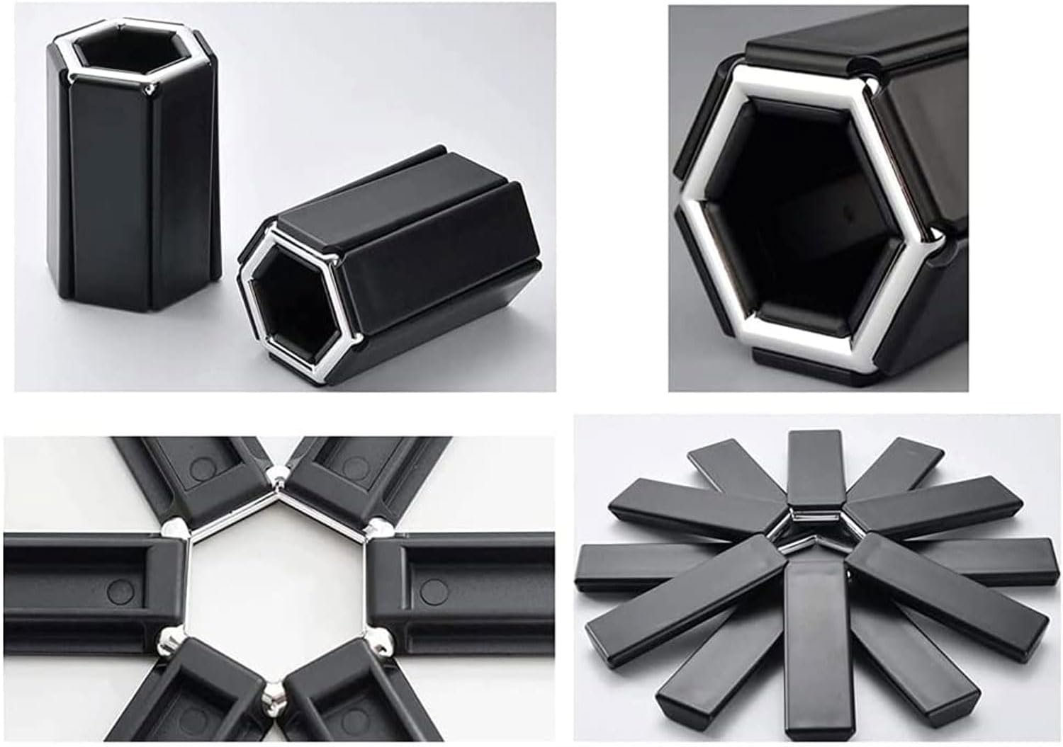 Juego de salvamanteles plegables resistentes al calor, paquete de 3 manteles individuales de plástico antideslizante negro para platos calientes,