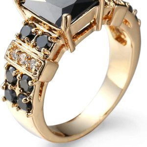 Sdouefos Anillo solitario de piedra preciosa de corte princesa relleno de oro amarillo de 14 quilates de ónix negro Anillo de joyería de boda Sdouefos Anillo solitario de piedra preciosa de corte princesa relleno de oro amarillo de 14 quilates de ónix negro Anillo de joyería de boda