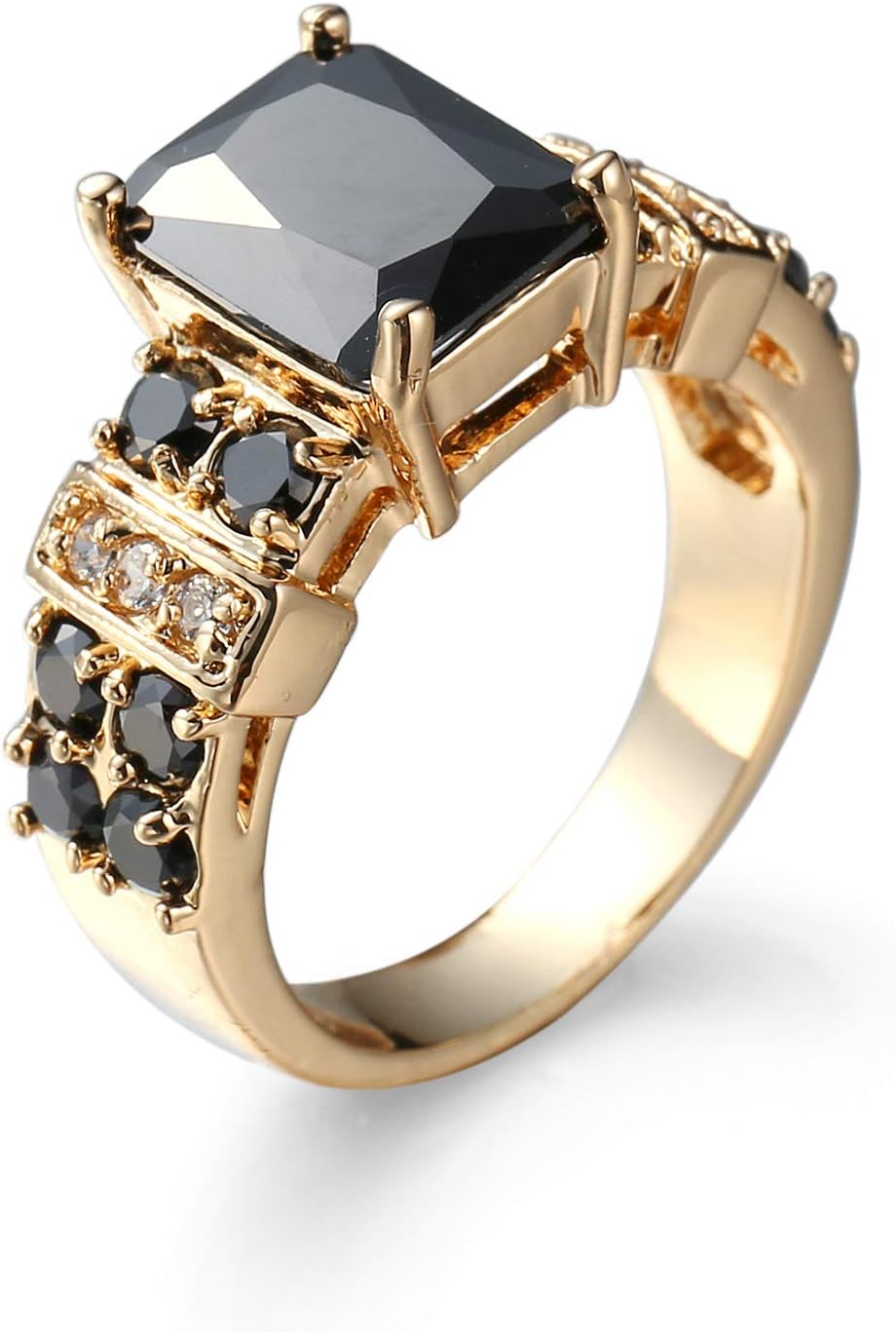 Sdouefos Anillo solitario de piedra preciosa de corte princesa relleno de oro amarillo de 14 quilates de ónix negro Anillo de joyería de boda