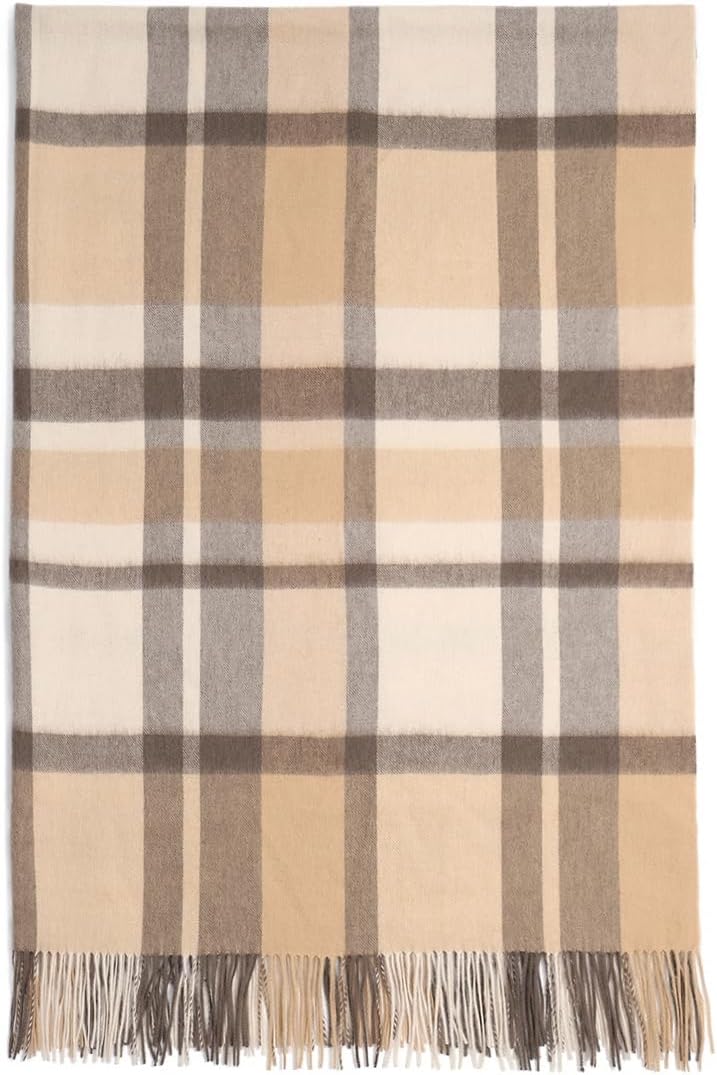 Manta de lana merina, gruesa, cálida y suave, grande de 55 x 83 pulgadas, 1.5 libras, manta de lana con flecos a la rodilla para sofá, cama, viajes