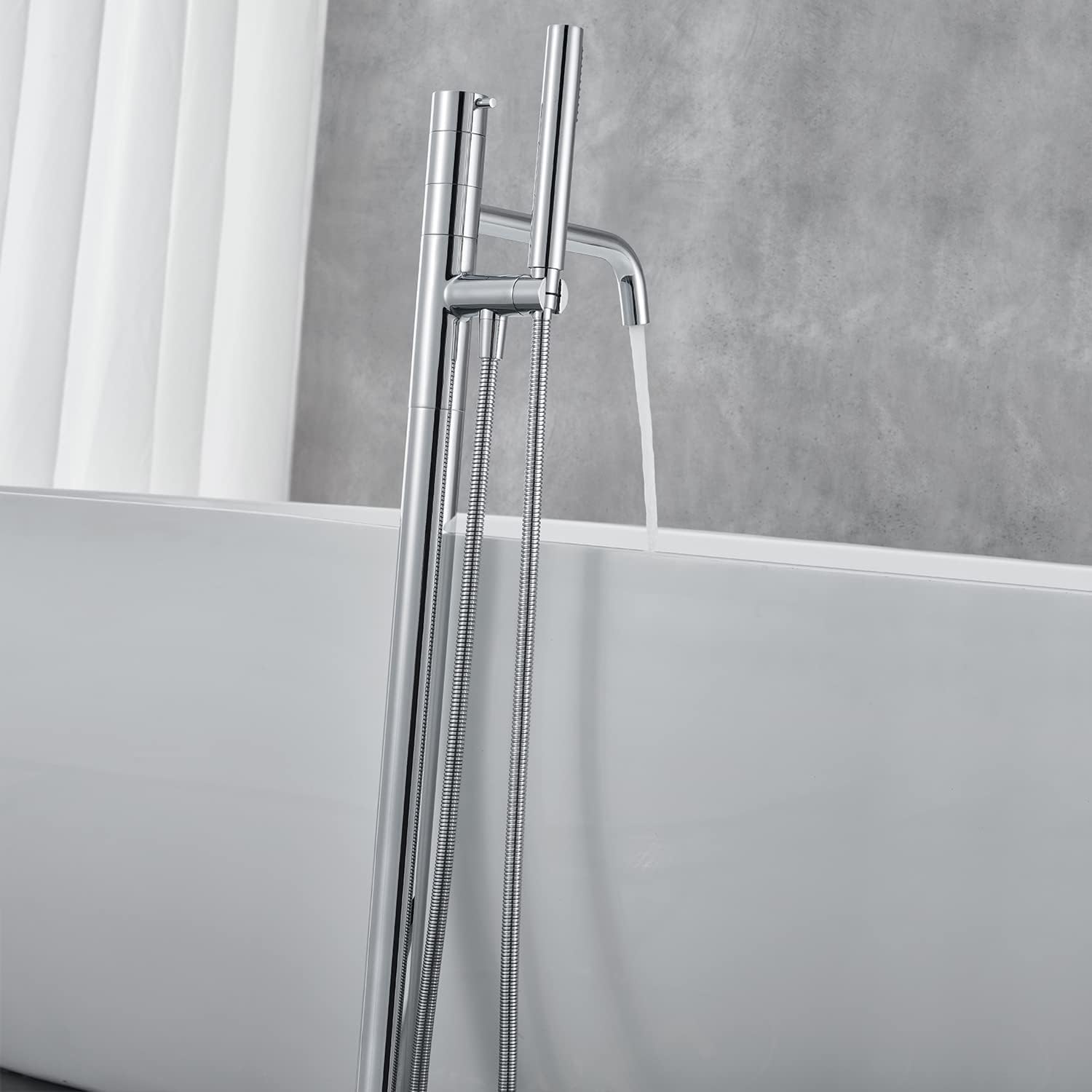 Grifo de bañera independiente para montaje en el suelo, latón cromado, grifos de baño de una sola manija con ducha de mano
