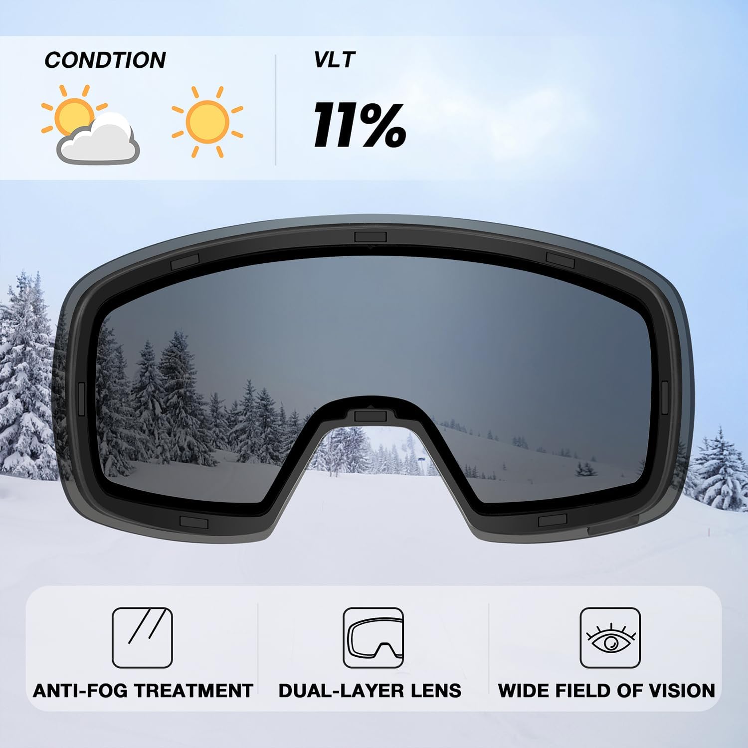 DBIO Ski Goggles Magnetic Lens – Frameless, UV Protection Anti fog OTG SnowSnowboard Goggles for Men Women Adult Youth