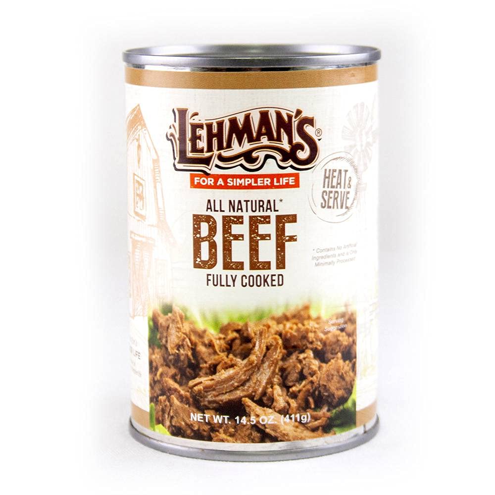 Lehman’s Carne de res molida enlatada lista para comer, totalmente natural, hecha en Estados Unidos, 14.5 onzas, caja de 24
