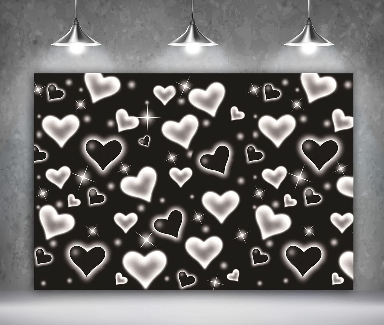 Fondo de corazón negro de 7 x 5 pies para fotografía de principios de los años 2000, decoración de fiesta de cumpleaños de San Valentín, fondos de