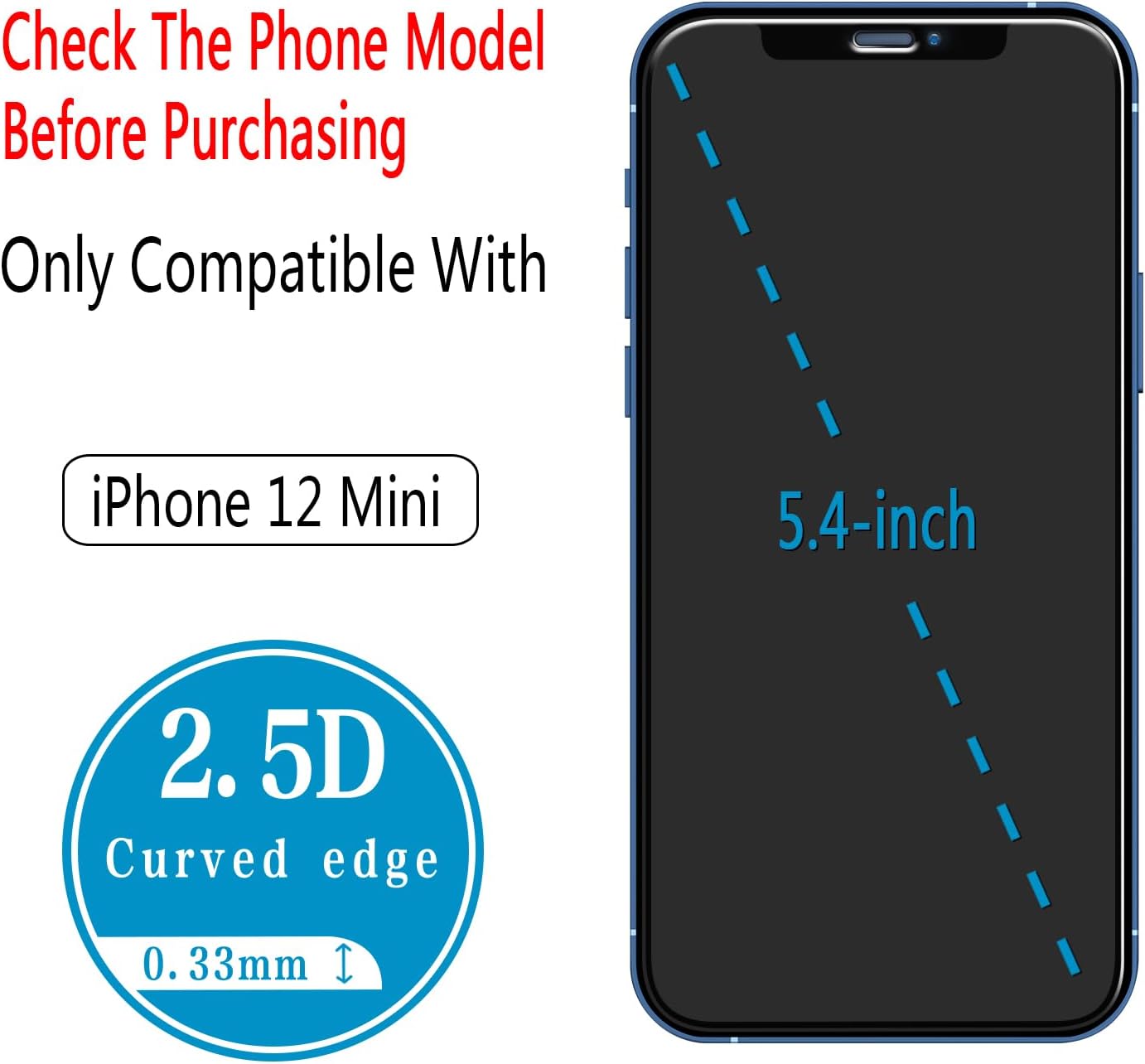 HPTech Paquete de 2 protectores de pantalla diseñados para iPhone 12 Mini (5.4 pulgadas), vidrio templado, antiarañazos, sin burbujas