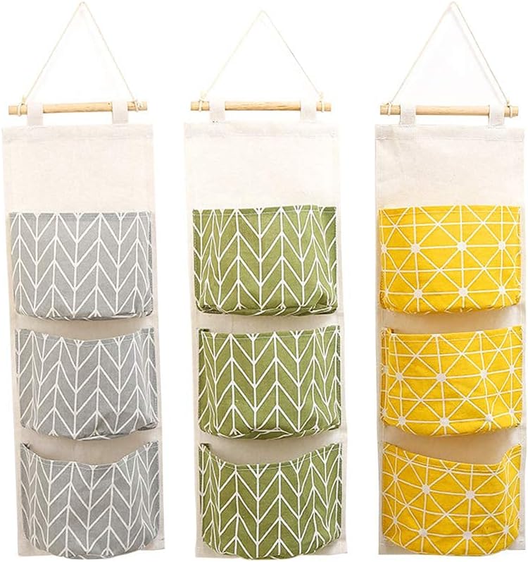 Creatiee – 3 bolsas de almacenamiento para colgar en la pared, impermeable, para colgar sobre la puerta, organizador de bolsillo con 3 bolsillos de