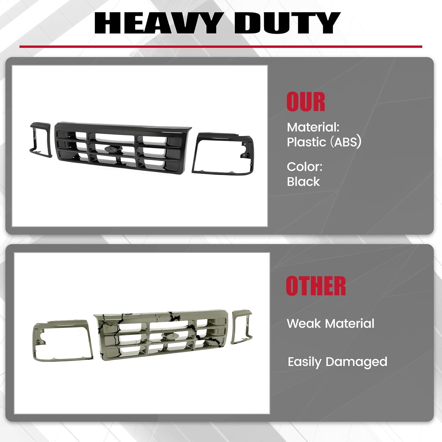 HECASA Rejilla delantera y bisel para faros delanteros compatible con Ford Bronco F-150 F-250 HD F-350 1992-1997 Reemplazo para FO1200172 FO2512131