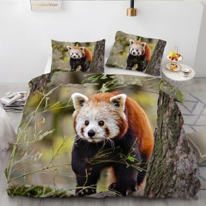 Juego de funda de edredón con estampado de panda rojo y marrón claro, juego de ropa de cama tamaño King, funda de edredón de microfibra suave y 2 Juego de funda de edredón con estampado de panda rojo y marrón claro, juego de ropa de cama tamaño King, funda de edredón de microfibra suave y 2