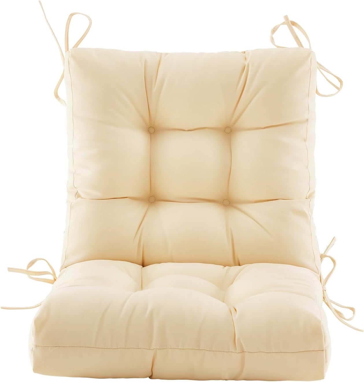 Cojines para sillas de exterior, 40 x 20 x 4 pulgadas, cojín de mimbre grueso con respaldo bajo y lazos para muebles de patio, beige