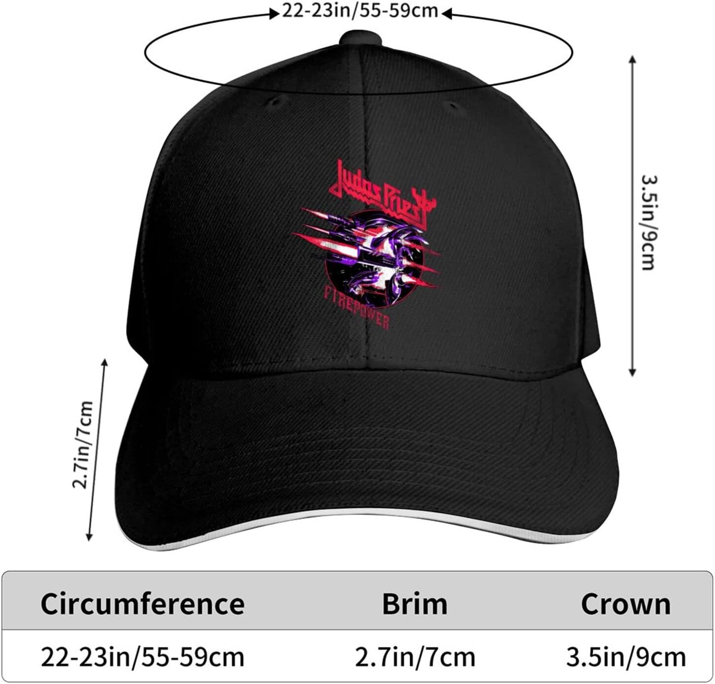 Judas – Gorra de béisbol unisex con banda de metal, gorra de pescador de casqueta, gorra deportiva ajustable para hombre y mujer, color negro, Negro