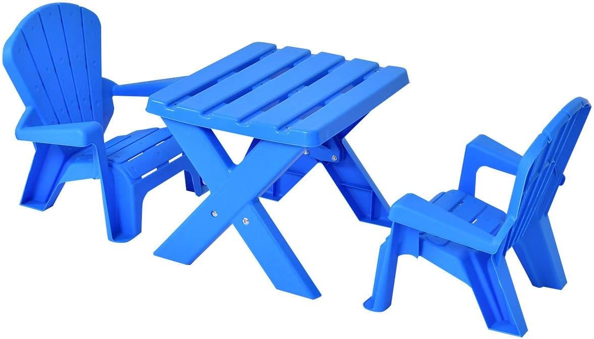 Reunion G Juego de mesa y 2 sillas de plástico duradero para niños, juego de mesa de manualidades para actividades de patio (azul)