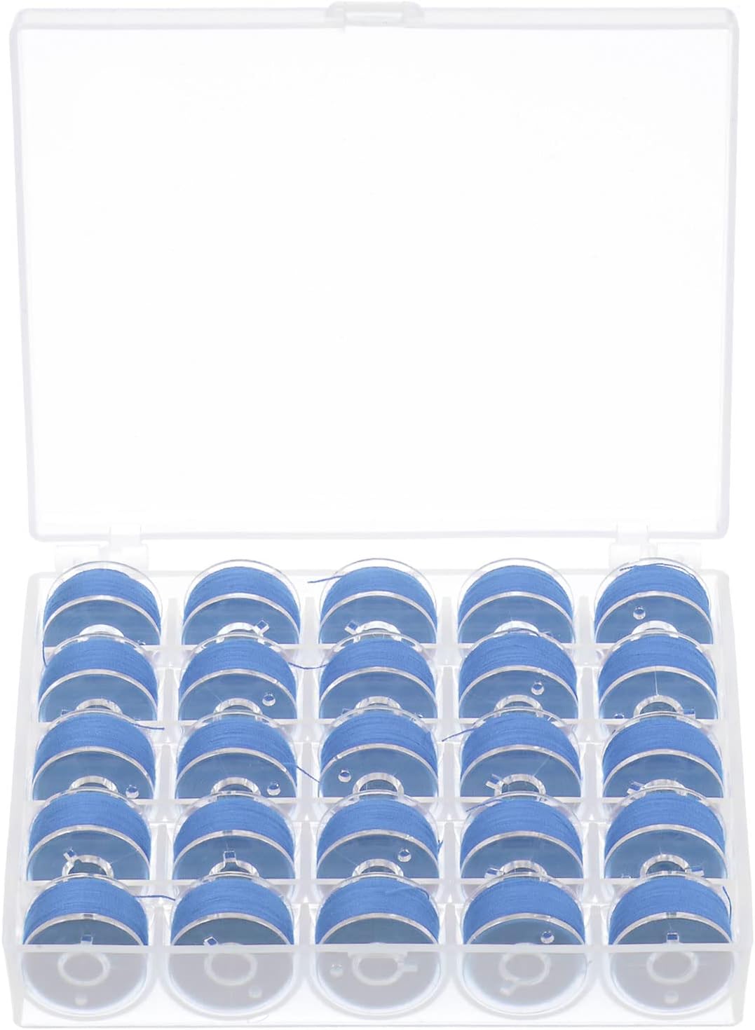 HARFINGTON Juego de hilos de bobina preenrollada, tamaños estándar con caja de 25 compartimentos para máquina de bordado y coser, color azul acero