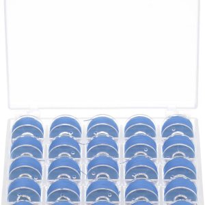 HARFINGTON Juego de hilos de bobina preenrollada, tamaños estándar con caja de 25 compartimentos para máquina de bordado y coser, color azul acero HARFINGTON Juego de hilos de bobina preenrollada, tamaños estándar con caja de 25 compartimentos para máquina de bordado y coser, color azul acero