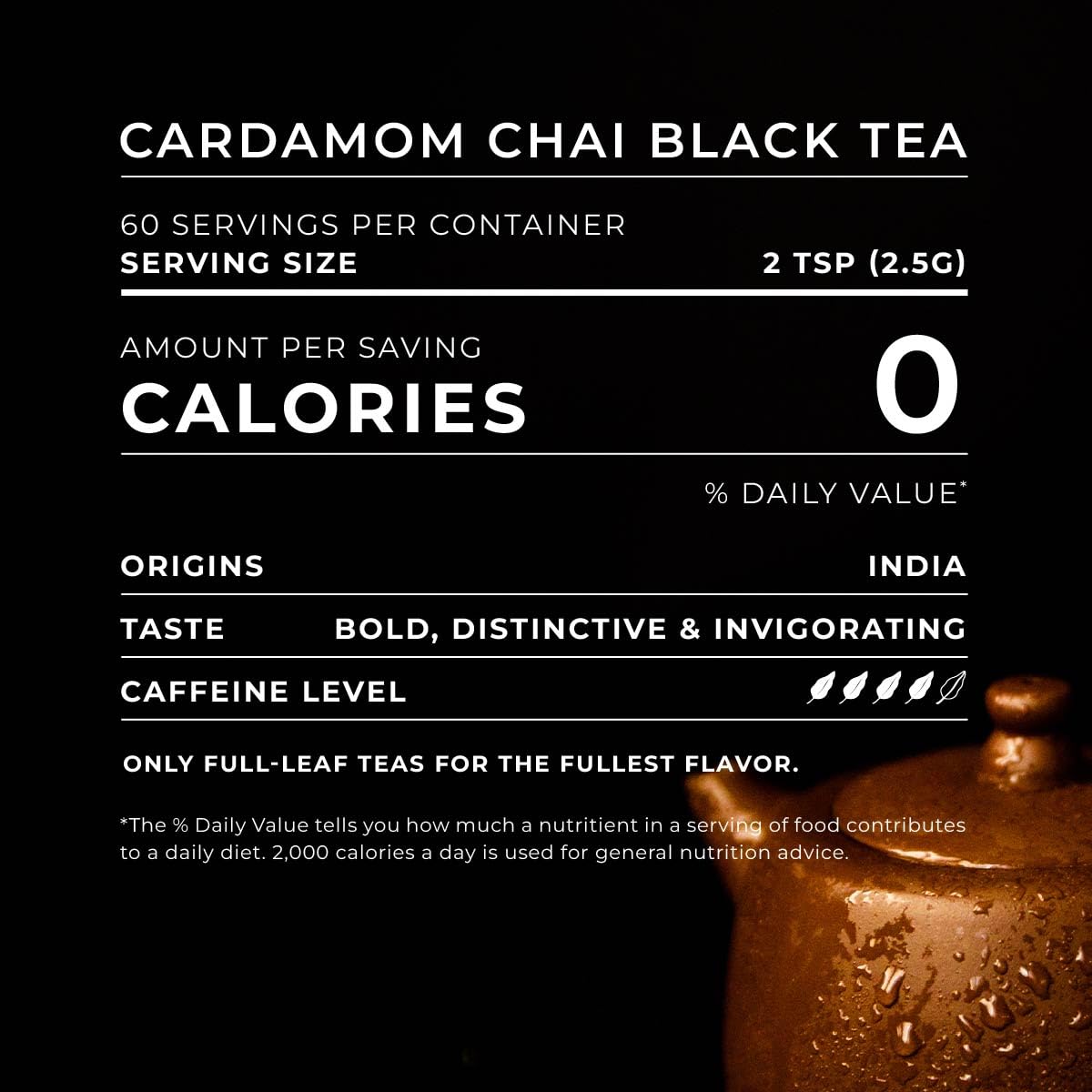 Gya Tea Co Té negro Chai de hoja suelta, té de cardamomo con cafeína, sin calorías, té de cardamomo con cafeína, té de hojas sueltas 100% natural