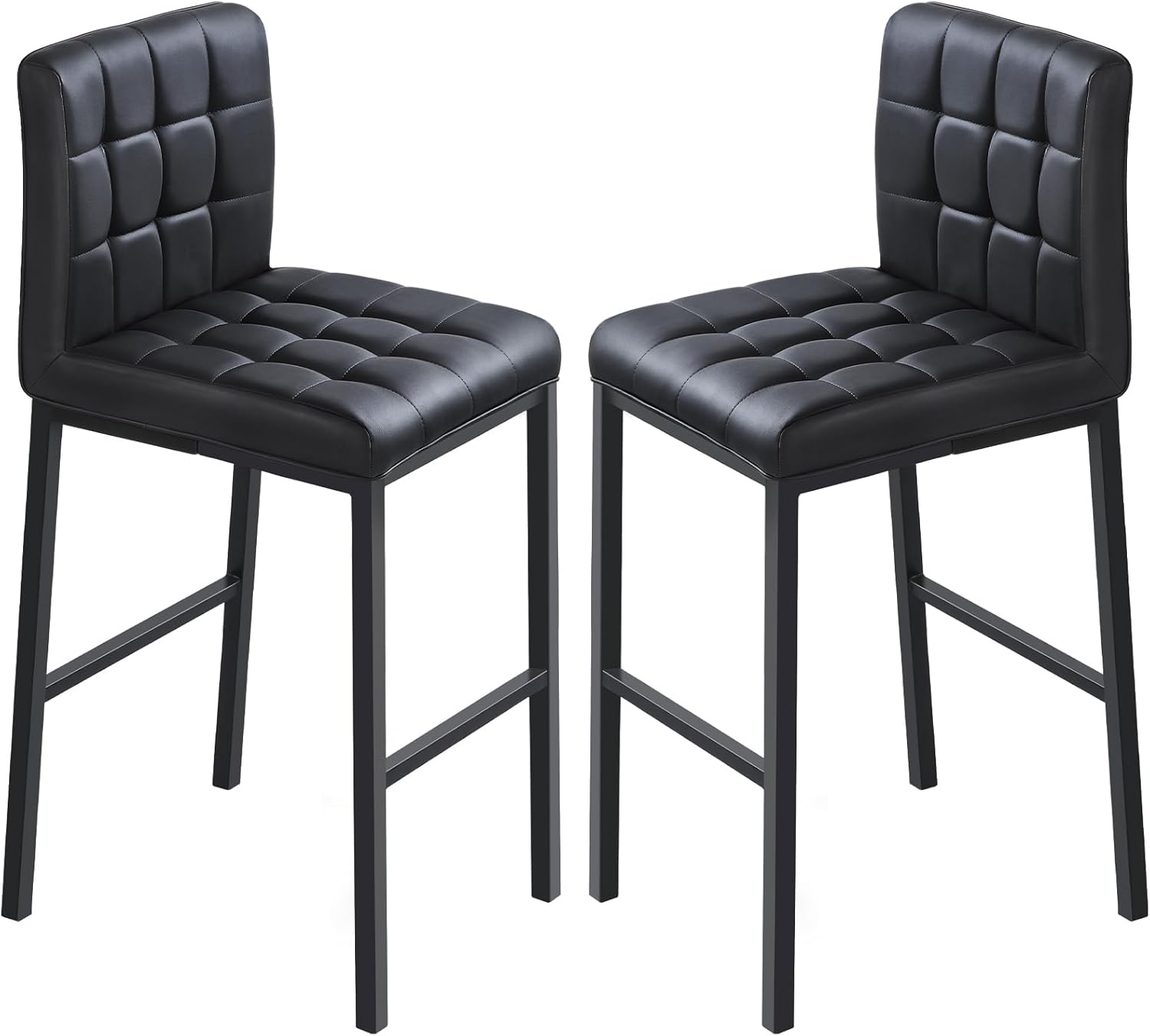 E&D FURNITURE Taburetes de bar de 26 pulgadas con respaldo, patas de metal, cuero sintético, moderno tapizado, altura de mostrador para encimera de