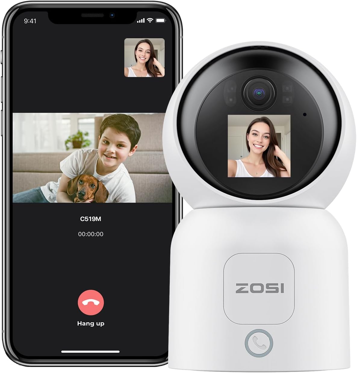 ZOSI Cámara de seguridad de video de 2 vías de 4 MP, C519M 360 View Baby  Pet Dog Monitor, 2.5K Plug-in 2.4G5G WiFi Cámara inteligente para