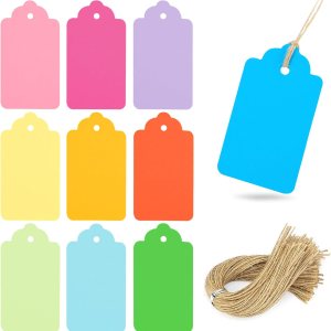 Koogel 100 etiquetas de regalo con cuerdas (3.3 x 1.8 pulgadas), etiquetas de papel Kraft, 10 etiquetas colgantes de colores surtidos para Koogel 100 etiquetas de regalo con cuerdas (3.3 x 1.8 pulgadas), etiquetas de papel Kraft, 10 etiquetas colgantes de colores surtidos para