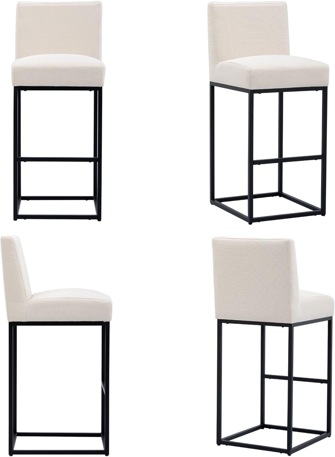 Taburetes de bar modernos de altura de mostrador, taburetes de isla de cocina tapizados de lino con respaldo, taburetes de bar de 31 pulgadas con