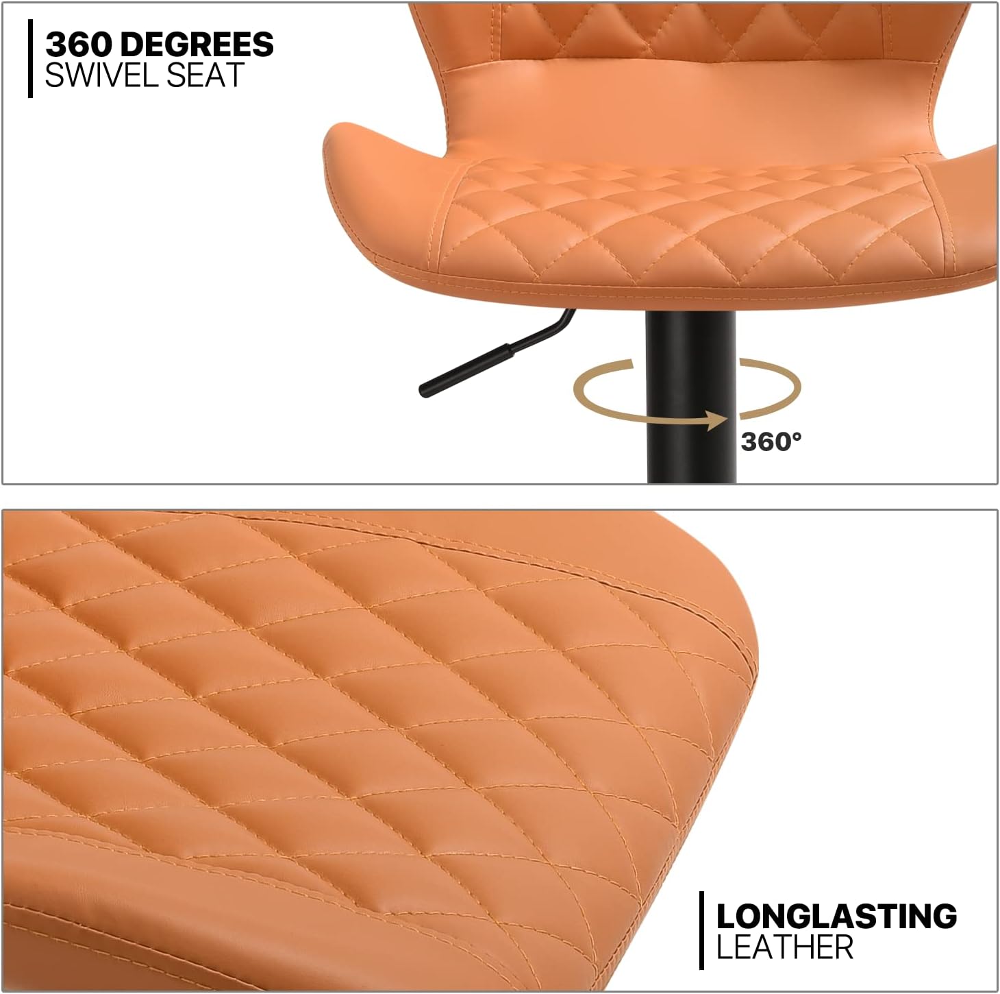 MoNiBloom Moder – Juego de 2 taburetes de bar sin brazos, altura ajustable, de piel sintética, con respaldo de carcasa para el hogar, cocina,