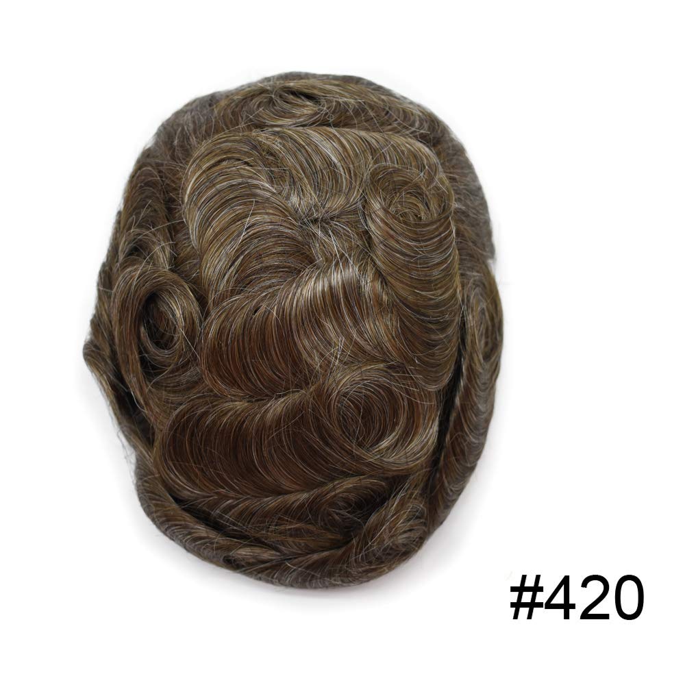 Cabello humano para hombres, tupé, piezas de cabello humano europeo, todo en V, artesanía, 0.002 in, piel fina, sistemas de reemplazo de cabello