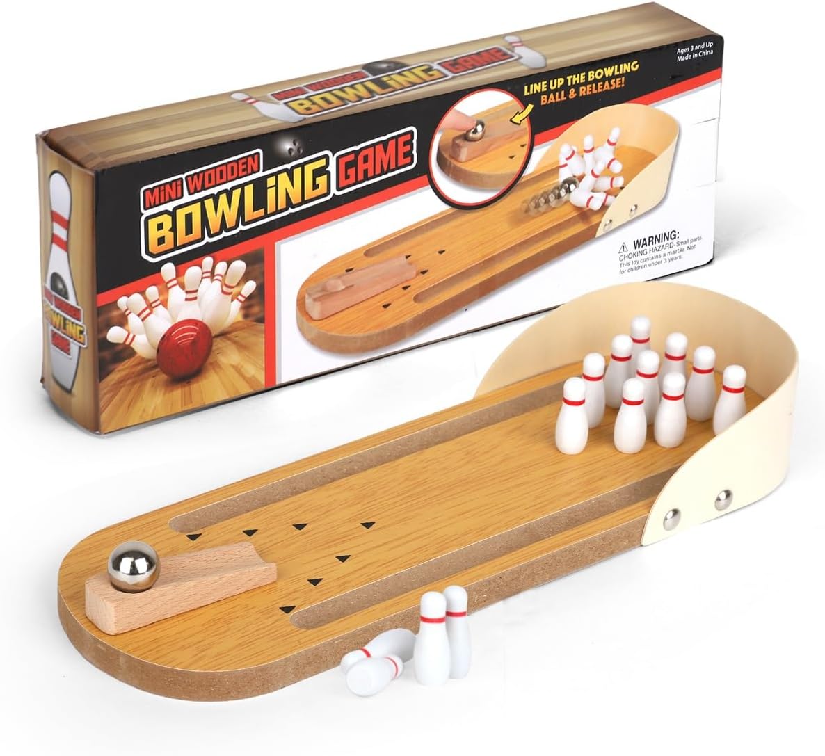 Juego de bolos  Juego de bolos de mesa de madera  Incluye bolas de alfileres  Diversión familiar para interiores y exteriores  Callejón de tiro
