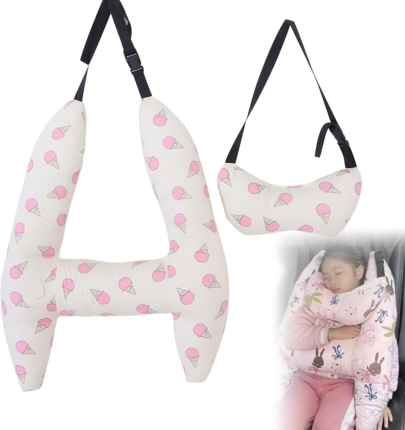 Forma de H – Soporte para la cabeza del coche para niños, almohadas de viaje para bebés, almohadas de asiento de automóvil para niños, para apoyar