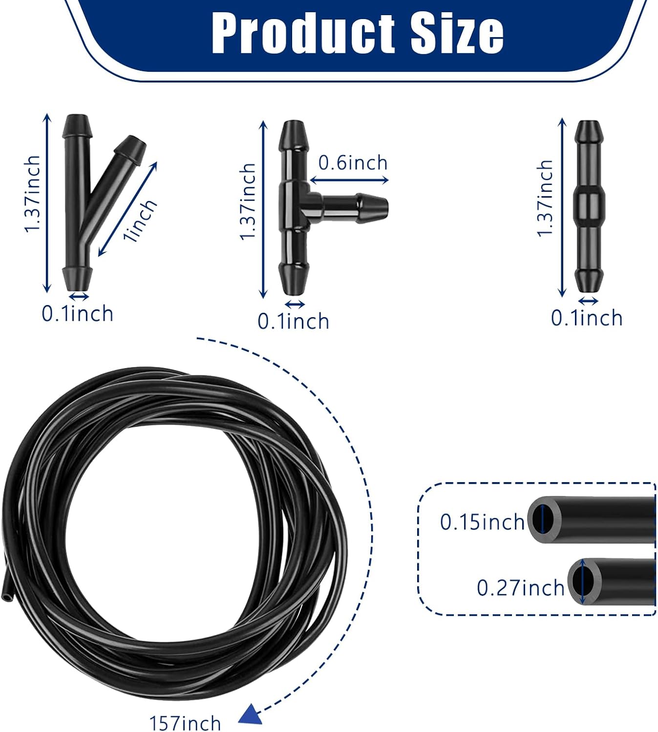 Gseigvee Kit de 30 mangueras para limpiaparabrisas de automóvil, manguera de líquido de lavadora de 13.1 pies, conector de manguera en T tipo Y tipo
