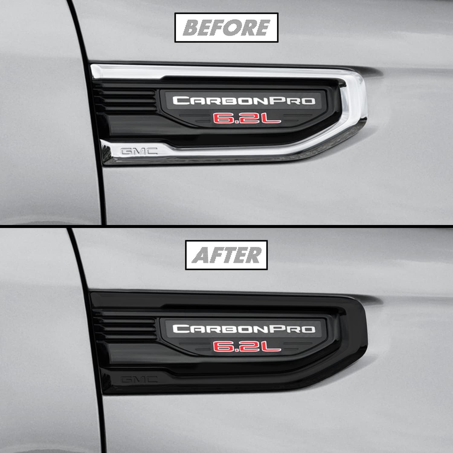SlickMod Revestimiento de vinilo opaco cromado para GMC Sierra 1500 2019-2023 (negro brillante, 2. borde de guardabarros)