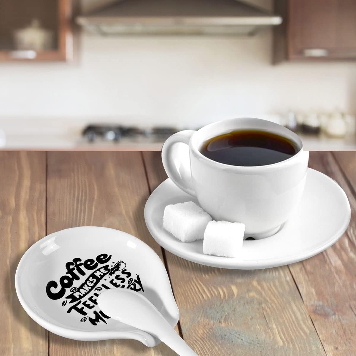 Cuchara de café y reposo, divertida cita de café de cerámica, soporte para cuchara de café, decoración de estación, accesorios de barra de café,