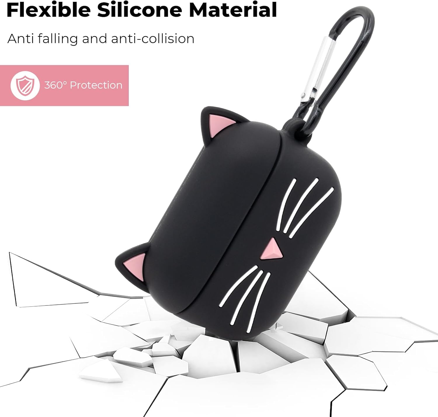 Dumkery Linda funda para Airpods Pro, funda para Airpods Pro 2 de gatos y gatitos con bigote negro, divertidos animales de dibujos animados en 3D, a
