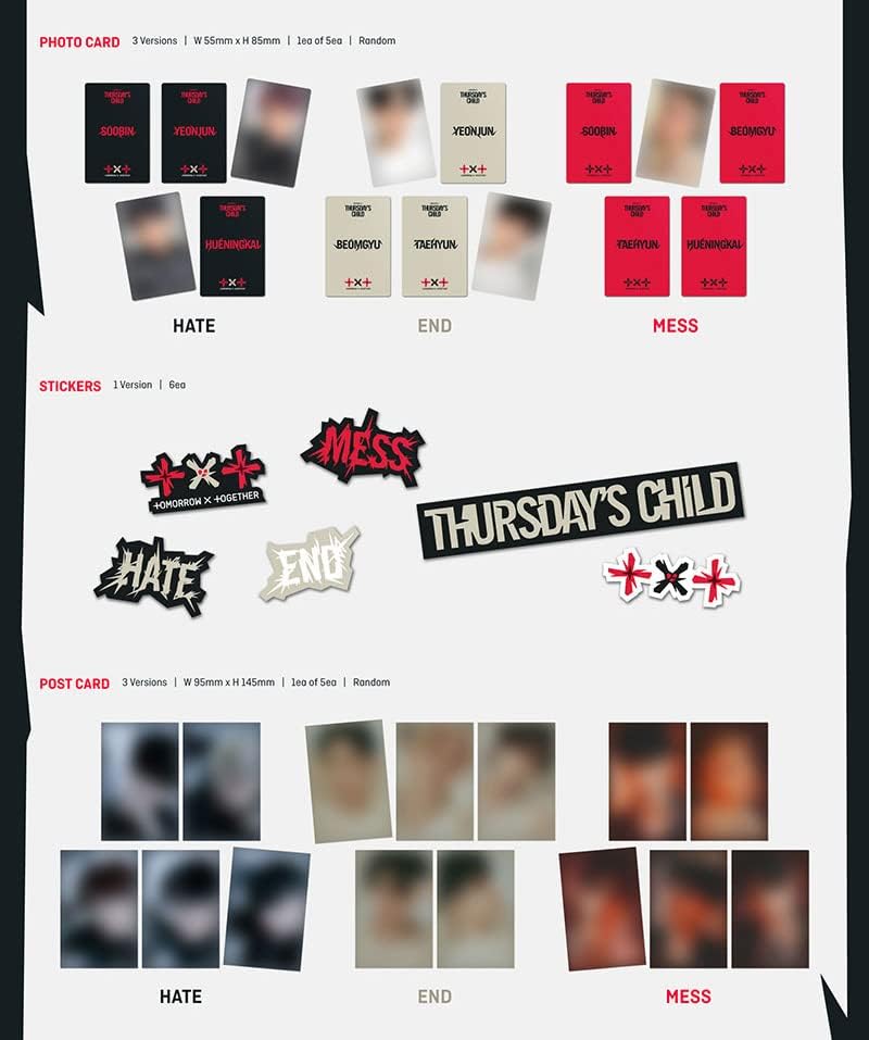 TXT – Minisodio 2 Thursday’s Child MESS Ver. 4 Mini álbum CD+tarjeta lenticular+postal+pegatinas+juguete de papel con logotipo+tarjeta