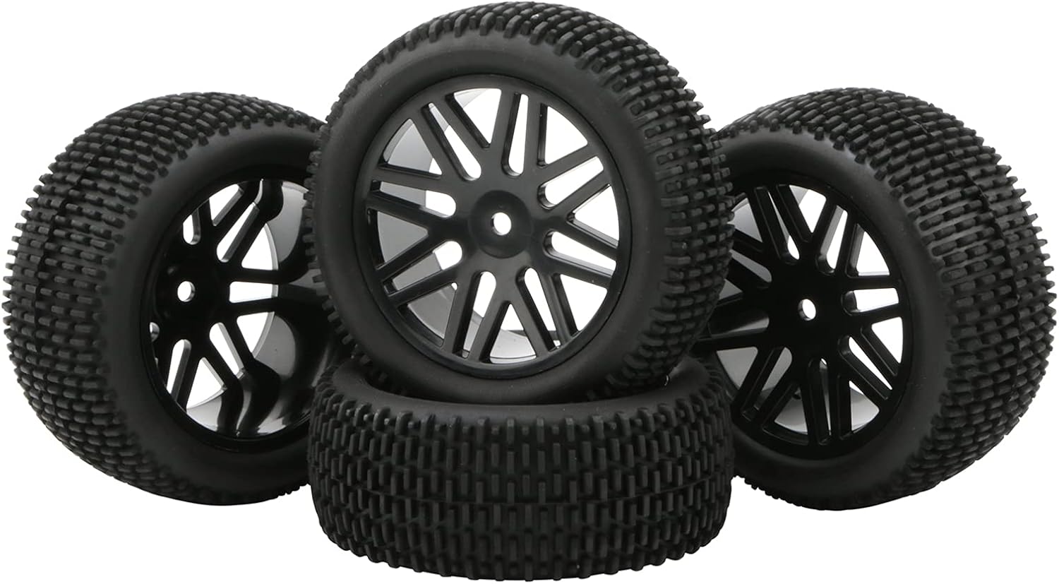 Paquete de 4 ruedas RC, 110 RC, neumáticos RC 110 todoterreno de goma y llanta HEX de 0.472 pulgadas, color negro con insertos de espuma para