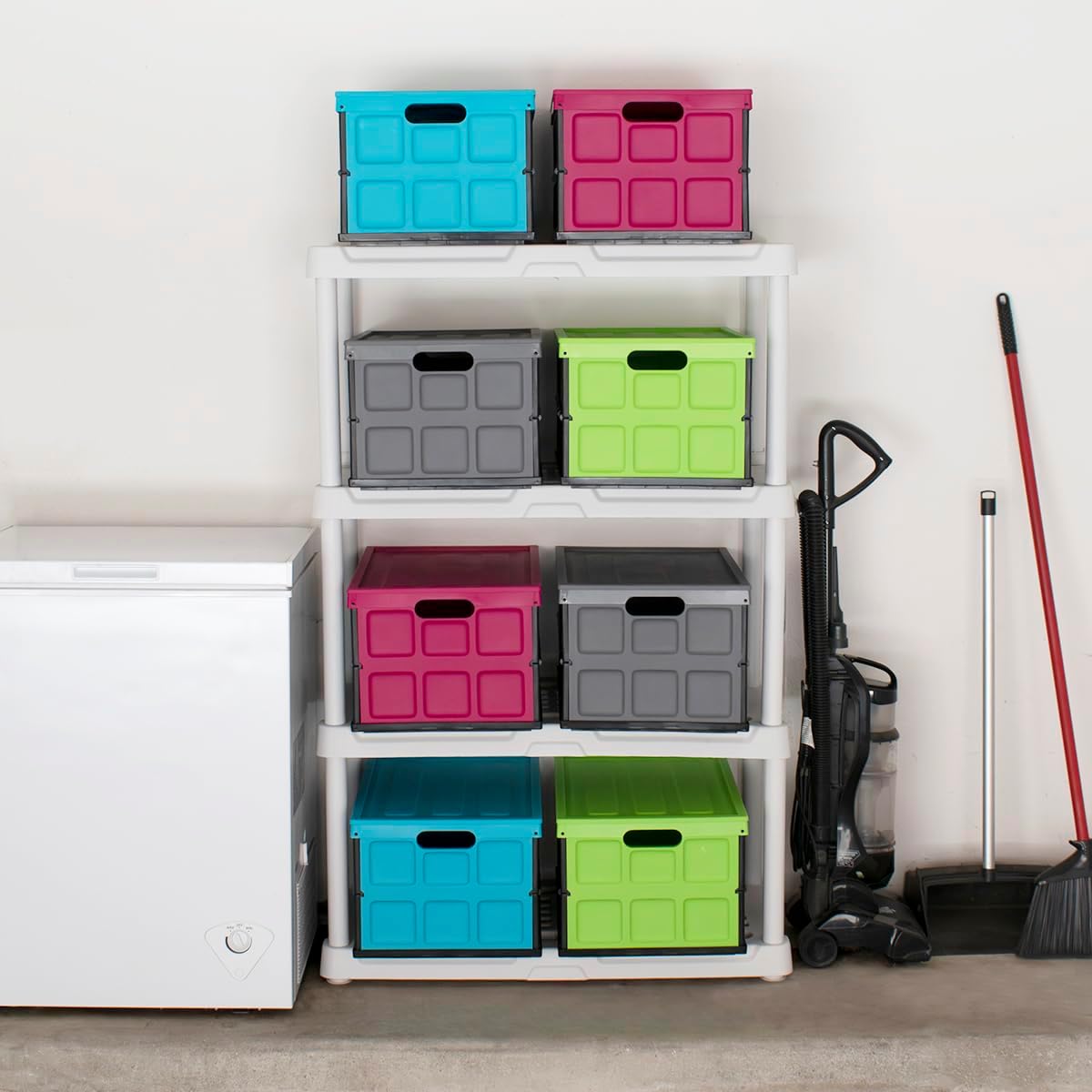 Glad Contenedor de almacenamiento plegable con tapa, caja de plástico plegable de 48 litros para garaje, maletero de coche y organización,