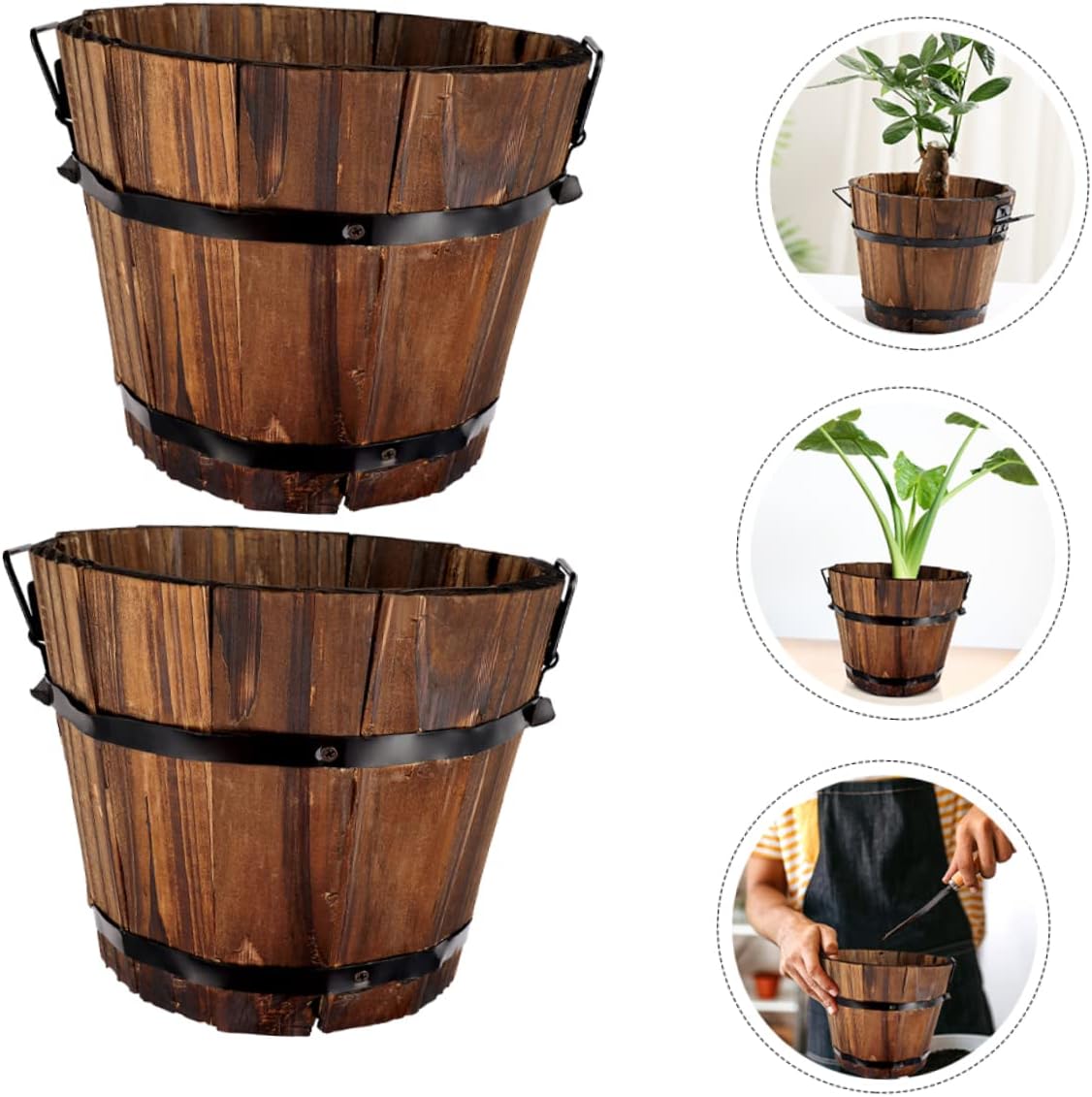 Cabilock Maceta de 4 piezas para exteriores, maceta multifuncional, cubo de madera, decoración de escritorio, caja de flores sintéticas, maceta para